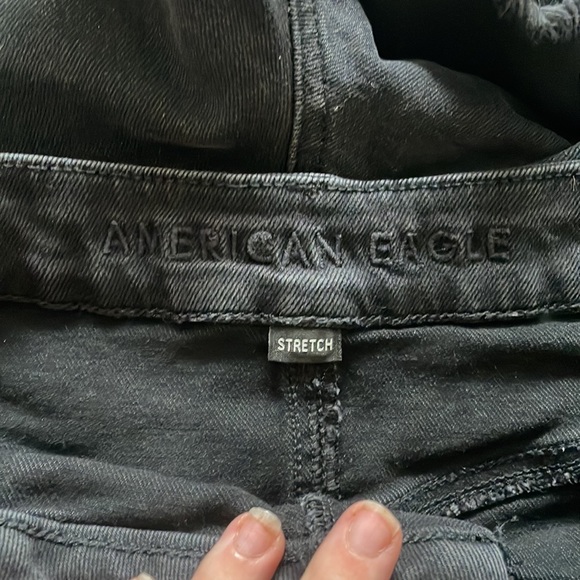American Eagle Size 16 Black Stretch High Waisted Denim Jean Shorts - Picture 3 of 4